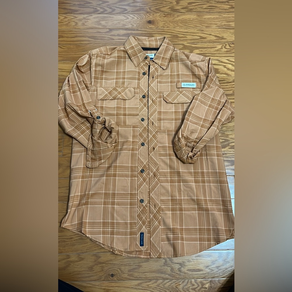 Magellan Outdoors Tan Plaid Shirt